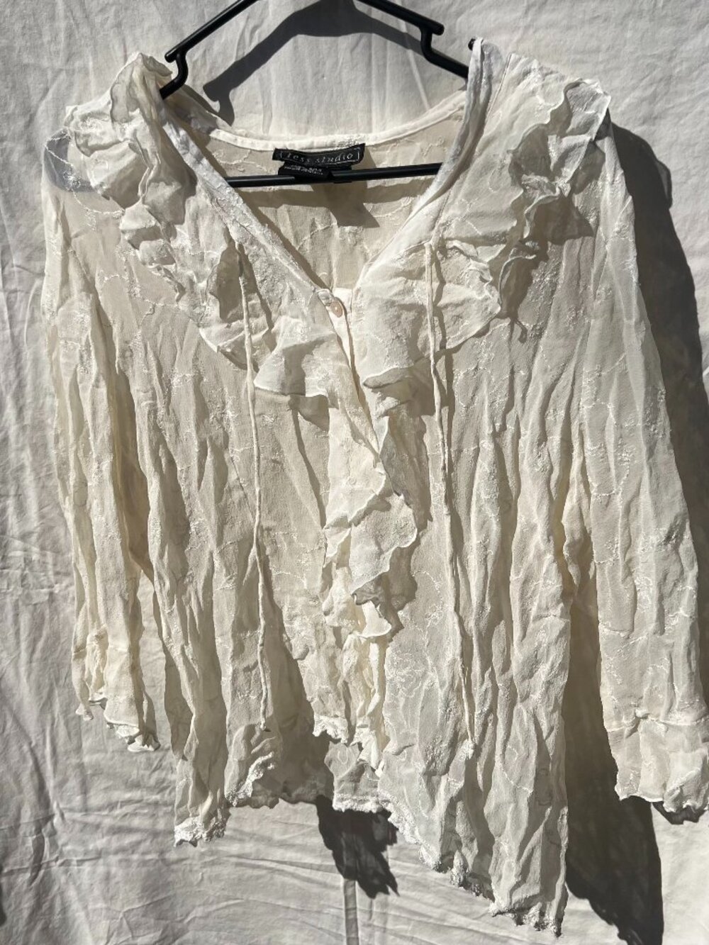 Tess Studio Womens Long Sleeve Ruffle Button Down Blouse Ivory Size 16.